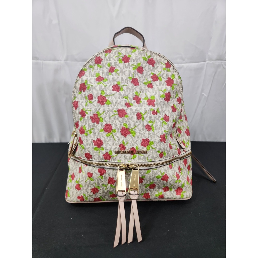 Michael Kors Rhea Backpack Floral Rose‎ Monogram Vanilla Pink Gold Hardware